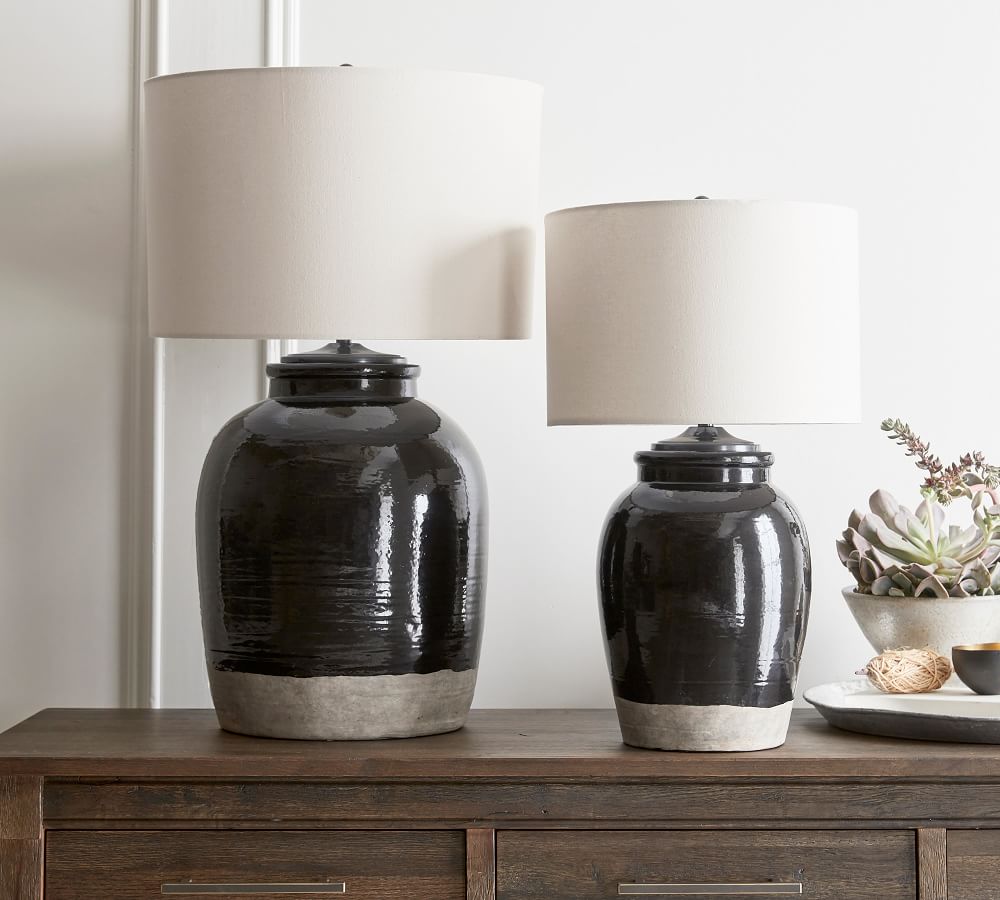 black pottery lamp